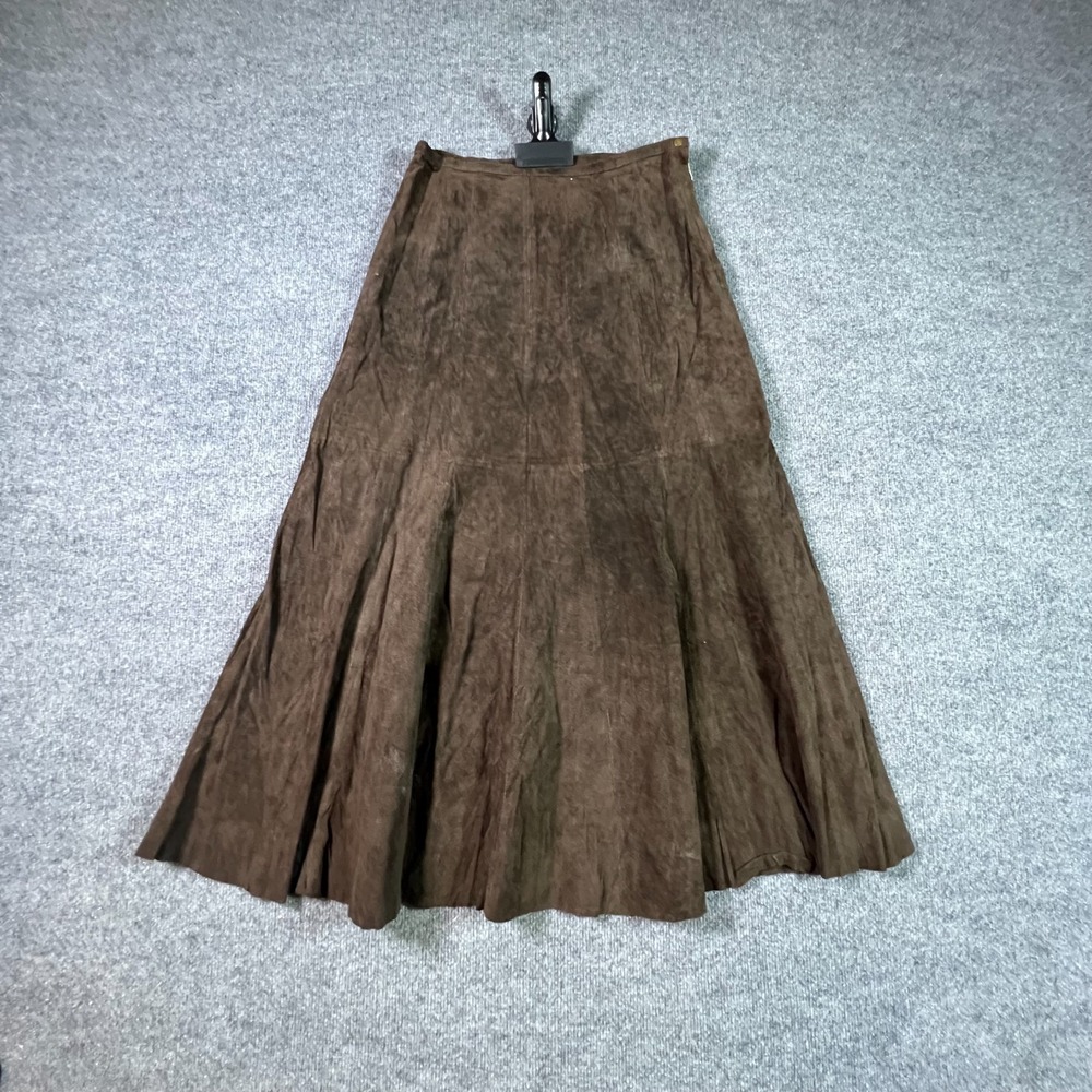 Prosper & Devine Midi A-Line Skirt Women's 8 Brown Suede Leather Party Cocktail